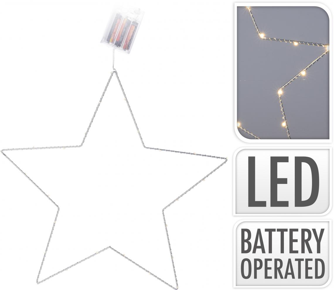 STAR WITH 25 WARM WHITE LED, METAL. DIA: 295MM, LEADWIRE 30CM. 3X AA BATTERY OPERATED, NOT INCLUDED. COLOUR: SILVER. PACKED WITH BACKPLANE/ 307X25X290MM, OPP BAG W/HEADER+BACKCARD - photo 3