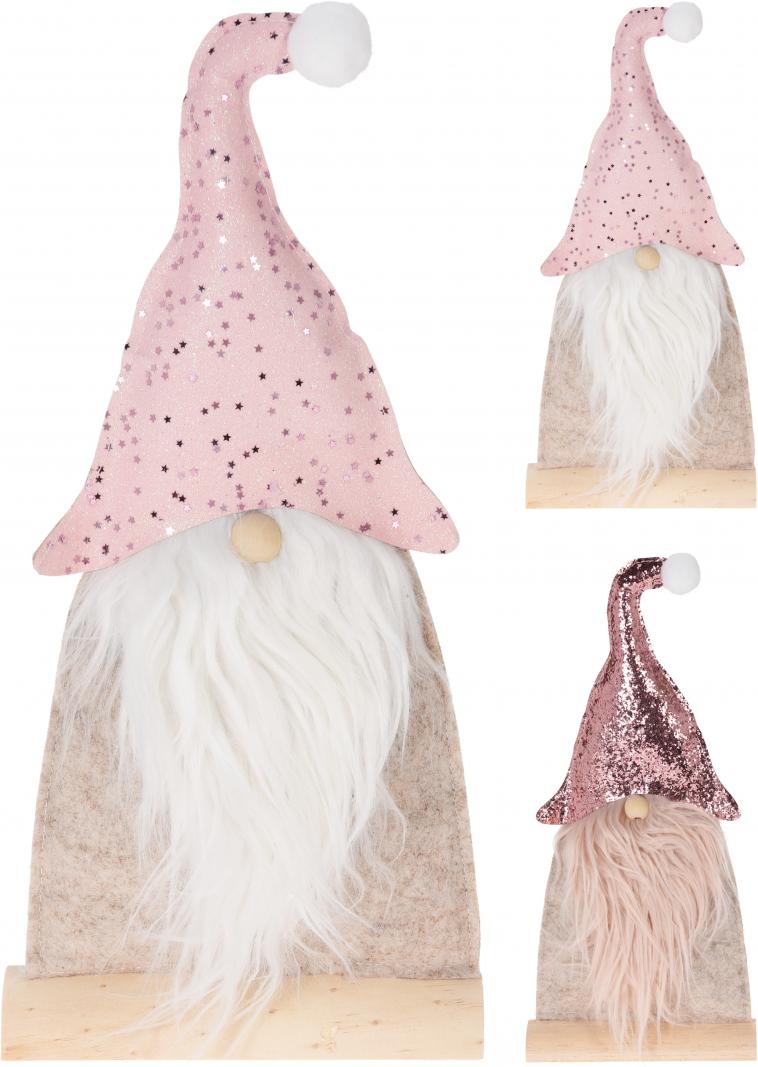 SANTA DECORATION, FELT AND WOOD, SIZES: 17X4.5X35.5CM/13.5X4.5X34CM WEIGHT: 115GR/82GR. SANTA WITH FUR MUSTACHE ON WOODEN BASE. IN DARK AND LIGHT PINK COLOR WITH BEIGE. 2 ASSORTED. EACH PC WITH BARCODE STICKER. YOUR ITEM NR: HDN-1948088194809/4818/48, ASS.:2 COLOURS/ BARCODE STICKER - photo 5