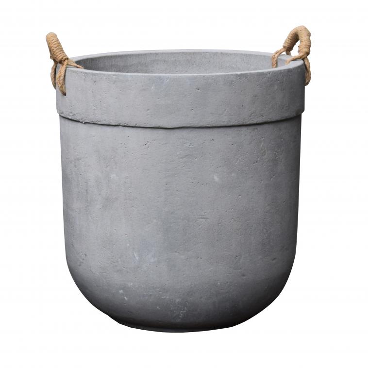Pot rond en cement avec poignee en corde - photo 11