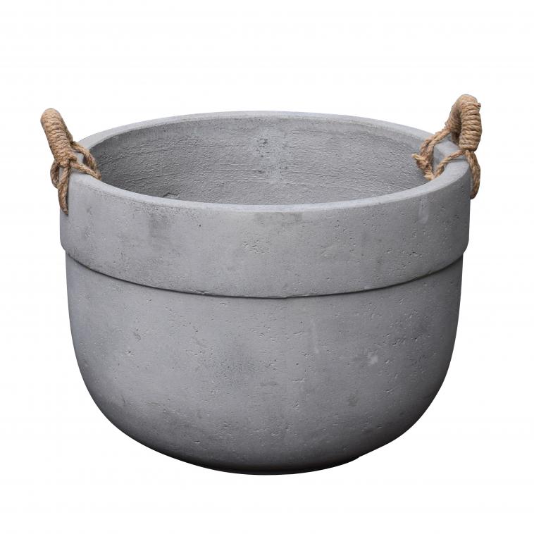 Pot rond en cement avec poignee en corde - photo 4